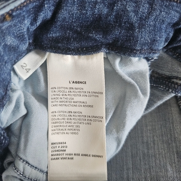 L'AGENCE  Margo High Rise Skinny Vintage Blue Dark Wash Jeans Sz 24 $275 Retail - Picture 11 of 11